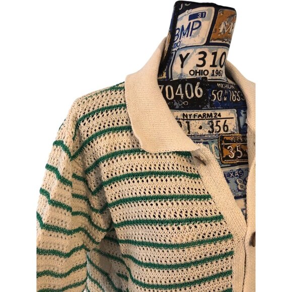 Vintage Style Green Cream Button Down Short Sleeve NERD Collared Sweater Sz XXL - Picture 8 of 16
